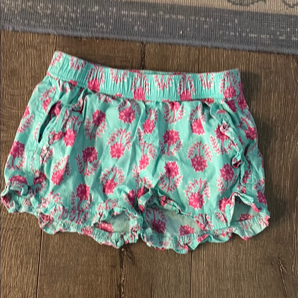 Turquoise Floral Ruffle Shorts